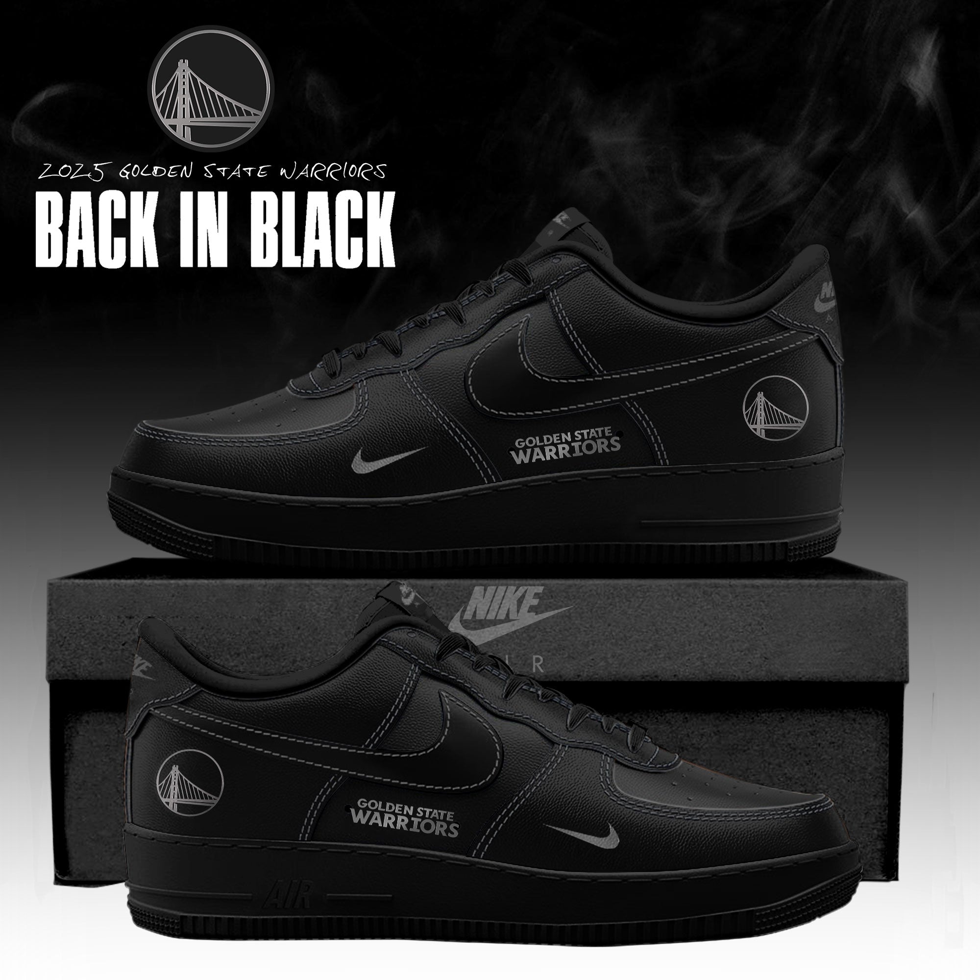 Golden State Warriors 'Back in Black' 2025 Special Edition AF1 Sneakers