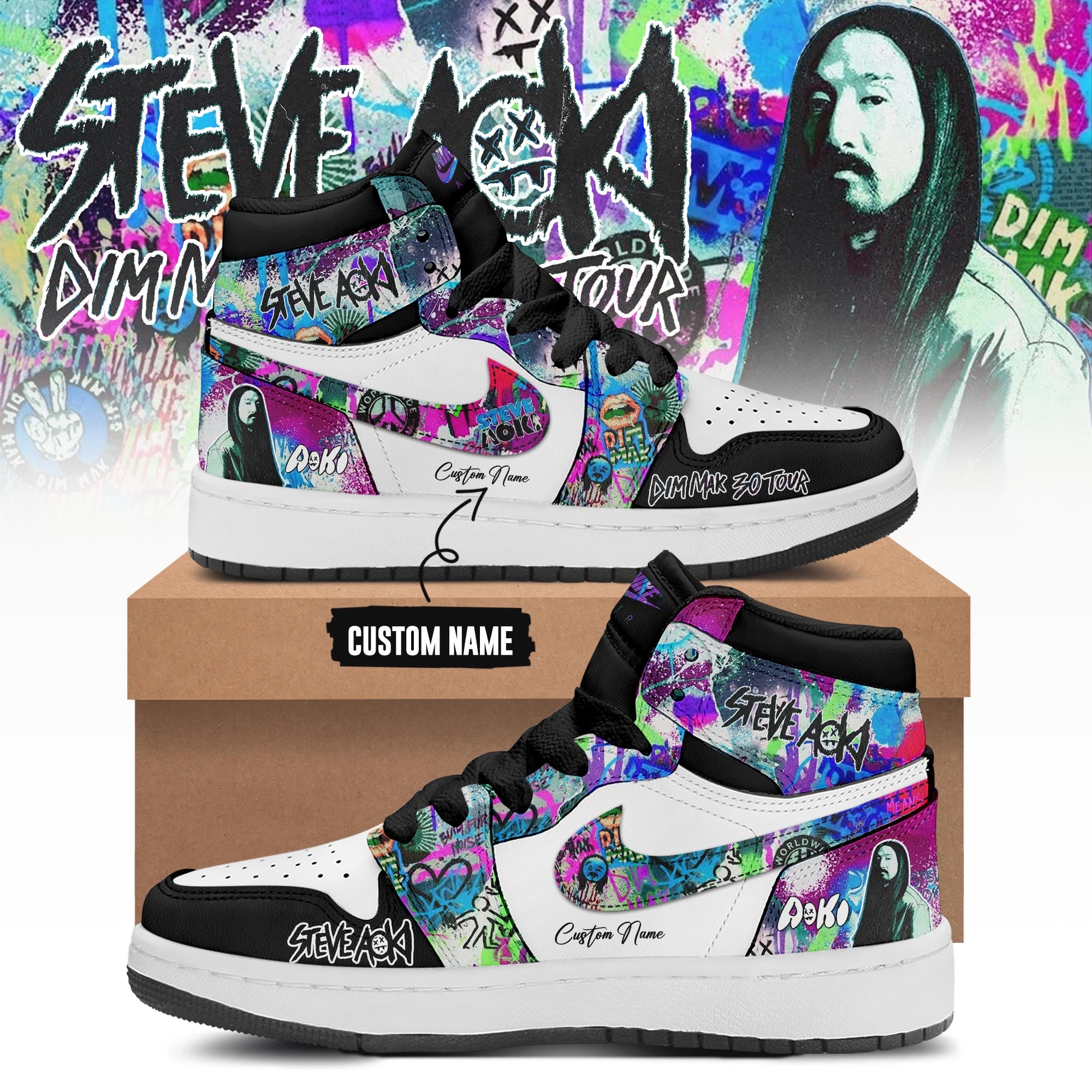Steve Aoki  Dim Mak 30 Tour Limited Edition AJ1 Sneakers