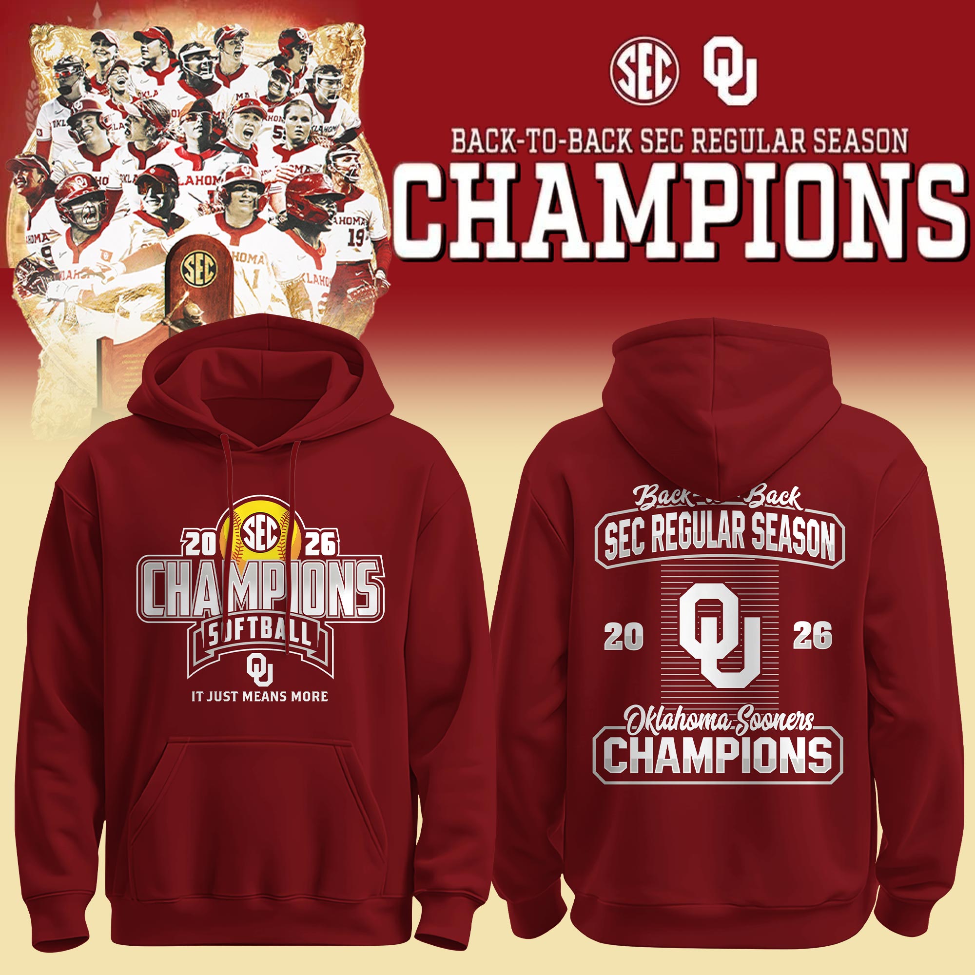 _ OU 2026 SEC Regular Season Softball Champions Locker Room Hoodie