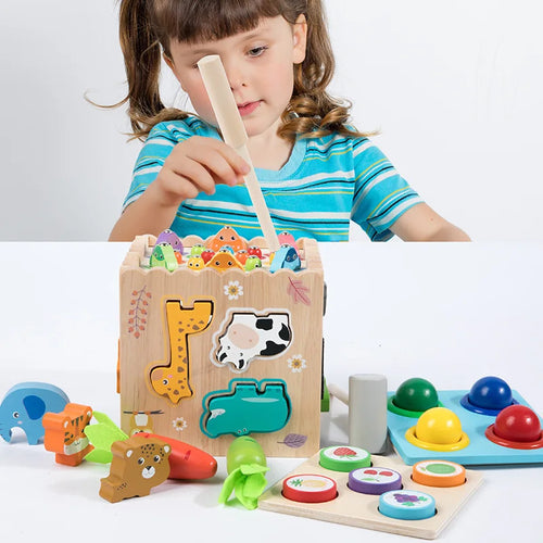 8 in 1 Montessori Toy Shape Sorter Wooden Puzzle Shape Matching Toys Kids Matching Game Learn Educational Toy for Toddlers Gift
