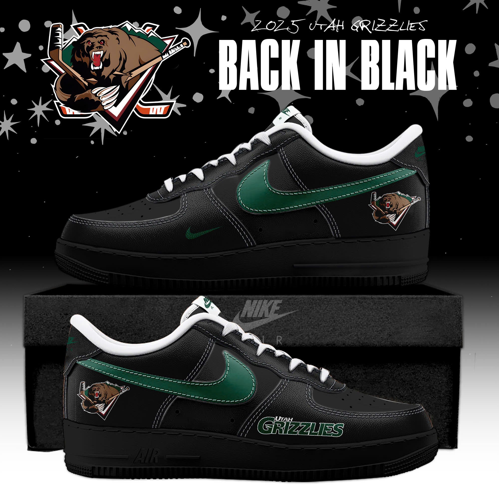 Utah Grizzlies Back In Black Special Edition AF1 Sneakers